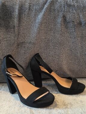 torrid Black Suede Platform Block Heel Sandals